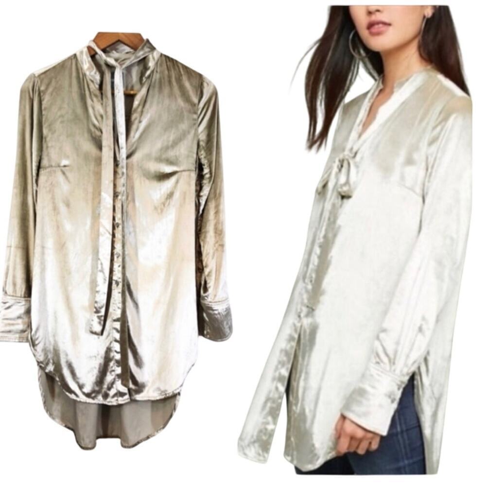 Maeve Gold Velvet Long Sleeve Blouse